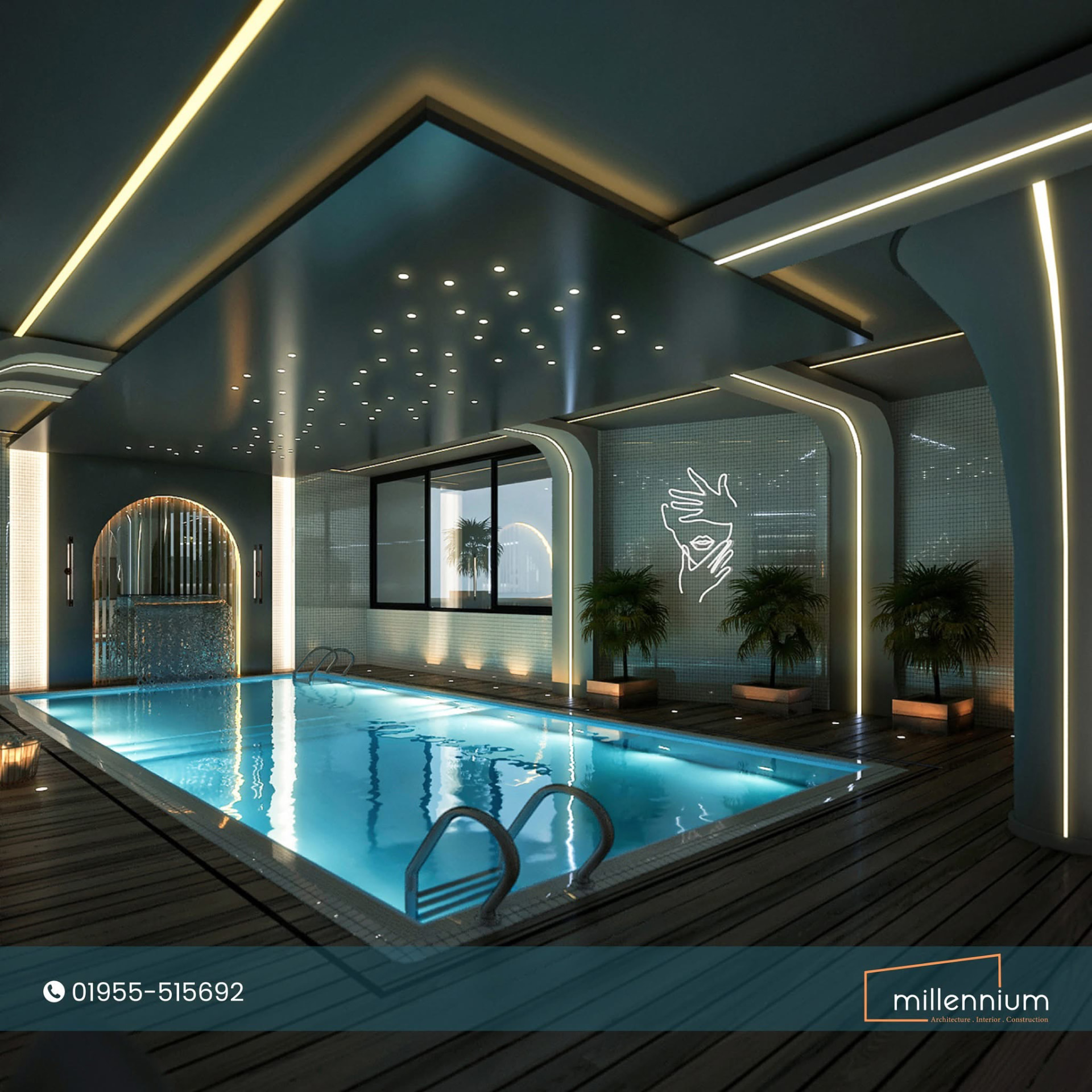 Concept: contemporary villa at blue hour